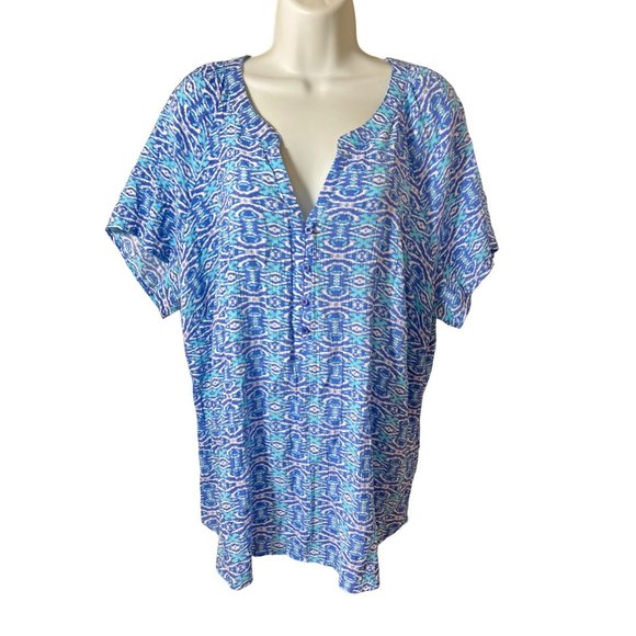 Kim Rogers Blue XOXO V-Neck 4 button Short Sleeve Womens Top 2X - Picture 1 of 8